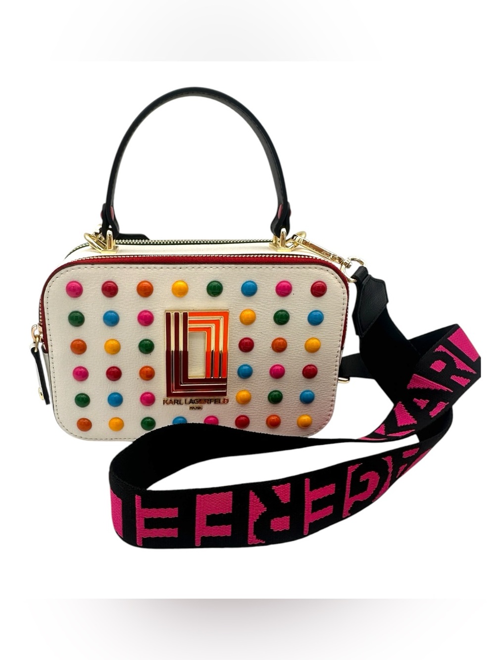 Karl Lagerfeld Simone Leather Camera Bag in White Mutli Crossbody Top Handle